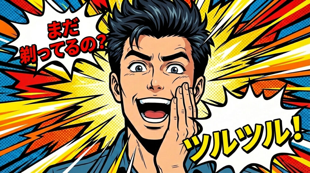 髭脱毛で後悔したくない人と驚く男性のイラスト